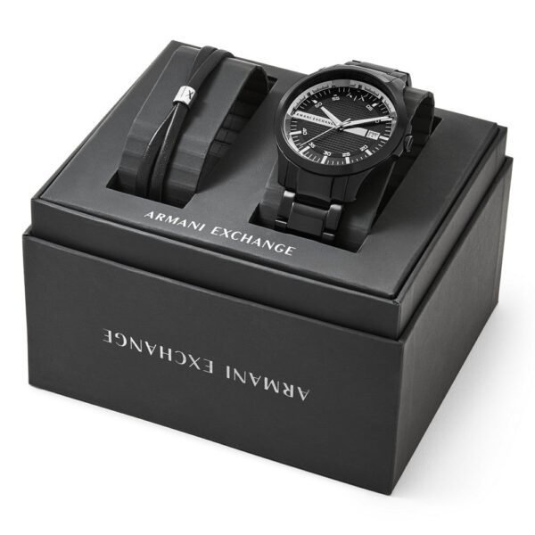 Armani Exchange Three-Hand Date Black Stainless Steel Watch and Bracelet Gift Set AX7134SET - Image 5